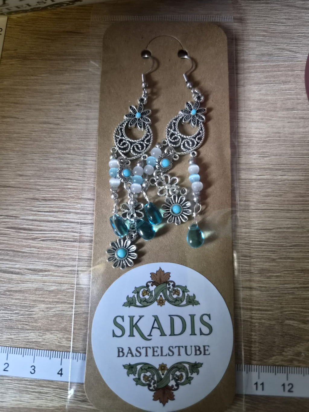 Lange Ohrringe in türkis und silber, Orhaken aus 316 Edelstahl